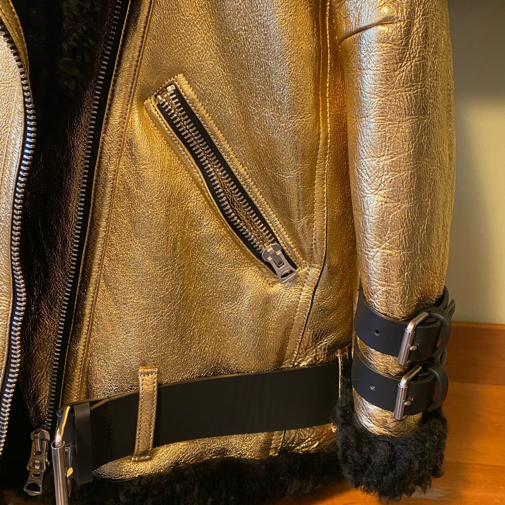 Acne Studios Black/Gold velocite shearling coat - Picture 7 of 10